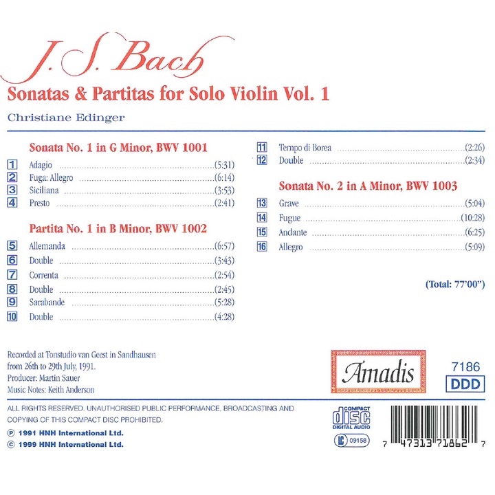 Bach - Violin Sonatas Partitas 1 CD