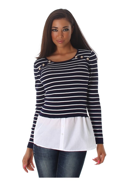 Bluza dama cu dungulite albe, Albastru, One Size