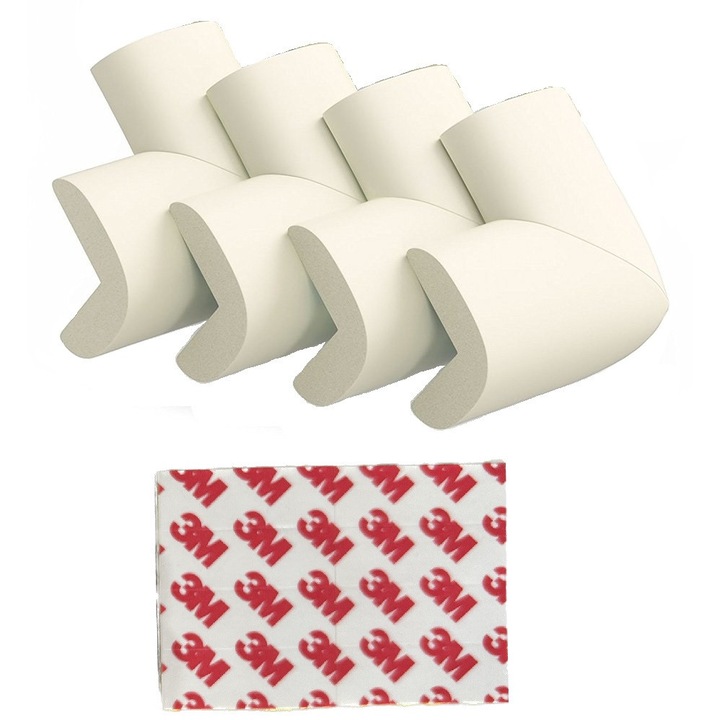 Set 4 protectii colturi mobila, Zenai, groase, adeziv 3M, siguranta copii, bej