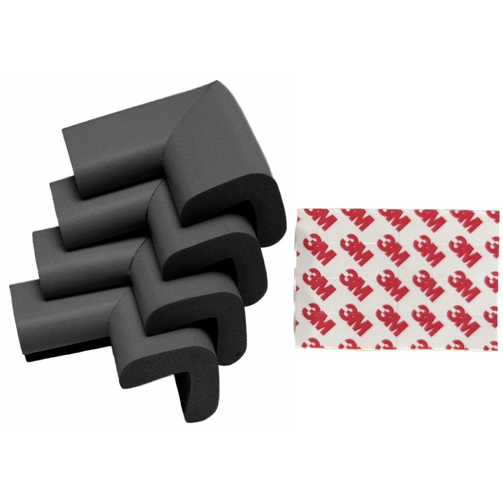 Set 4 protectii colturi mobila, Zenai, groase, adeziv 3M, siguranta copii, negru