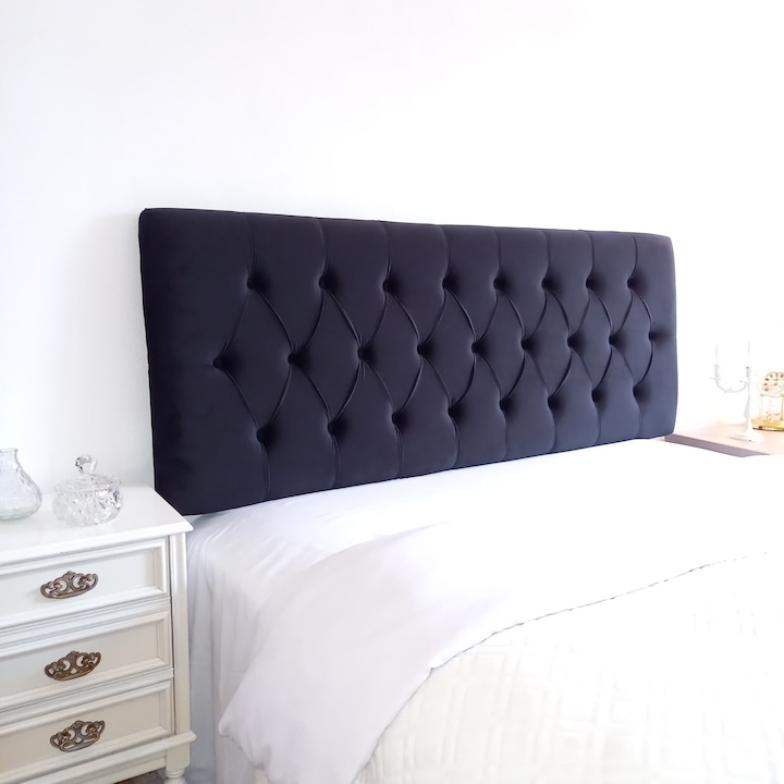 Tablie pat Diamond, catifea neagra, 60 x 180 cm