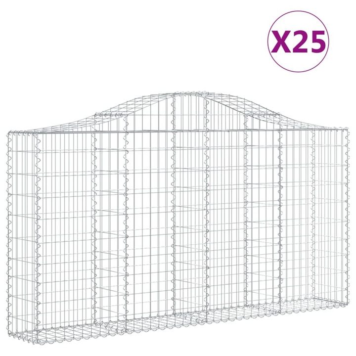 Set cosuri gabion arcuite 25 buc vidaXL, 200x30x100/120 cm fier galvanizat 20.35 kg 3145446