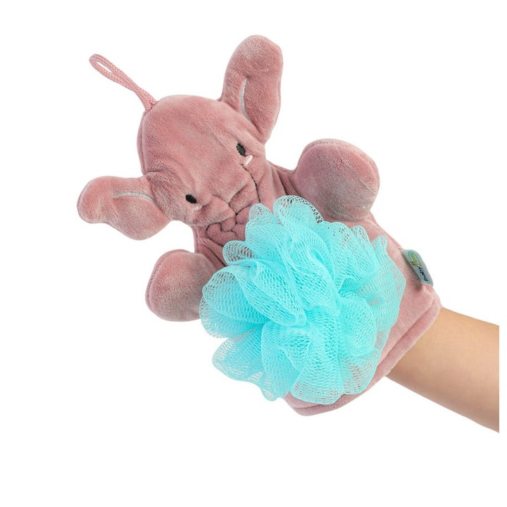 BabyJem гъба за баня Elefantel, Тип ръкавица, Розов