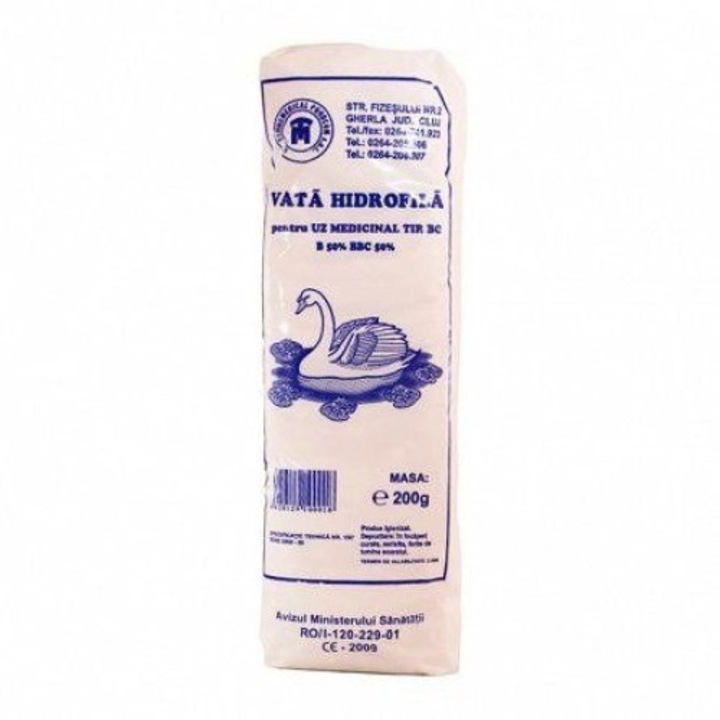 Vata hidrofila Lebada, 200 g, din fibre tip bumbac, pentru uz medicinal