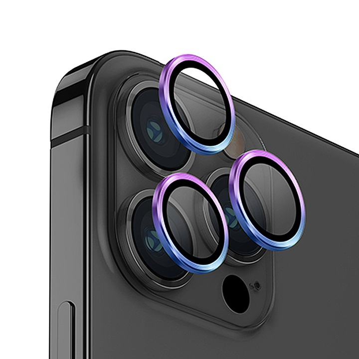 Защитни лещи за камера за Apple Iphone 15 Pro / 15 Pro Max, 9H защитно стъкло, против надраскване, удароустойчив, метален протектор, лесно приложение, Aziao Tech, Rainbow