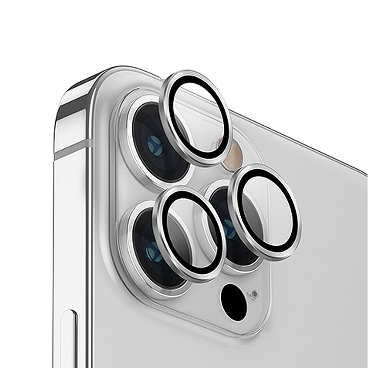 Лещи за защита на камерата за Apple iPhone 15 Pro / 15 Pro Max, 9H защитно стъкло, против надраскване, удароустойчив, метален протектор, лесно приложение, Aziao Tech, сребро