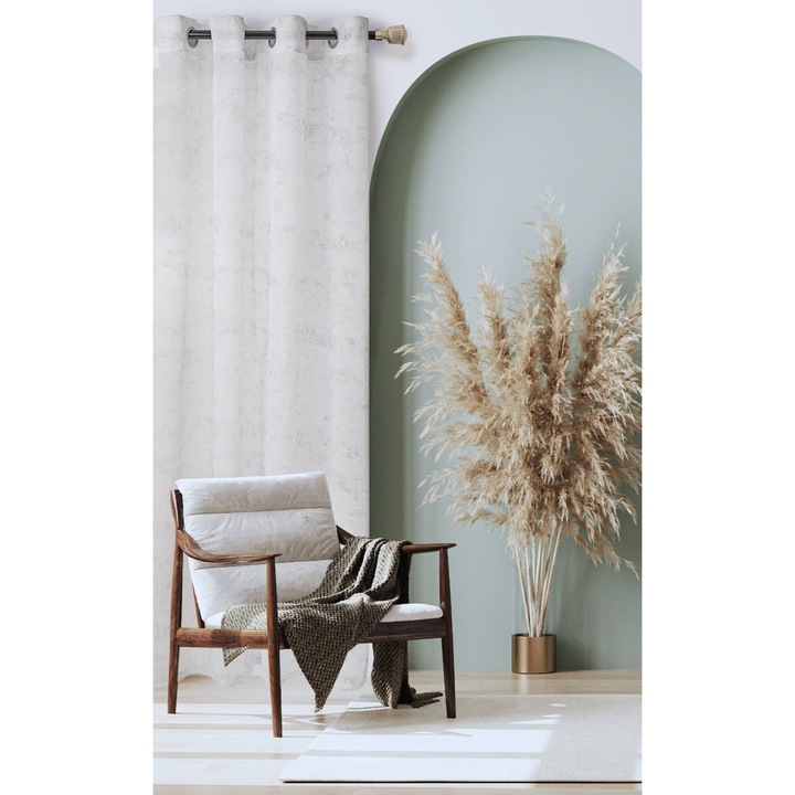 Perdea cu inele, Poliester, 140x270 cm, Alb/Gri