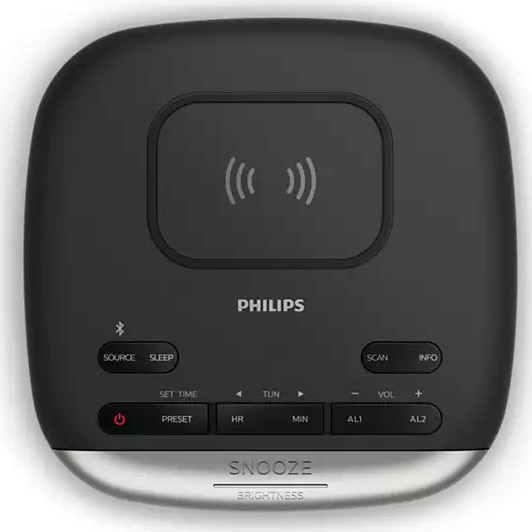 Radio cu ceas Philips TAR7606/10, FM, Bluetooth, Wireless Qi, Negru 