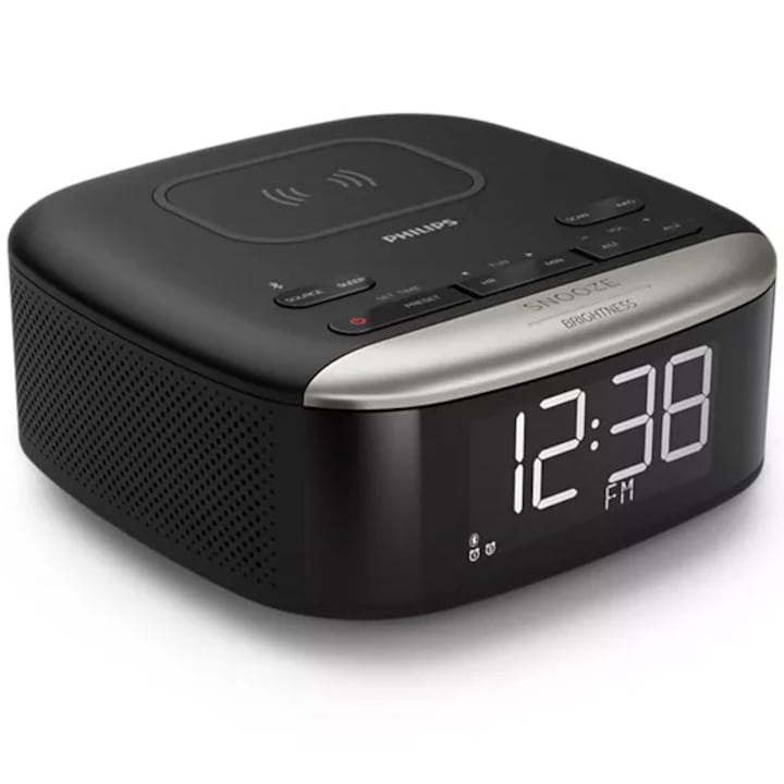 Радио с часовник Philips TAR7606/10, FM, Bluetooth, Wireless Qi, Black