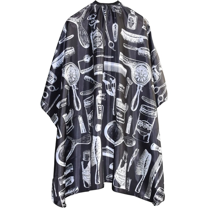 Pelerina tuns Ardette, PEL08, Negru Print, 130x145 cm, Impermeabila, pentru salon frizerie barber shop, pentru dama sau barbati