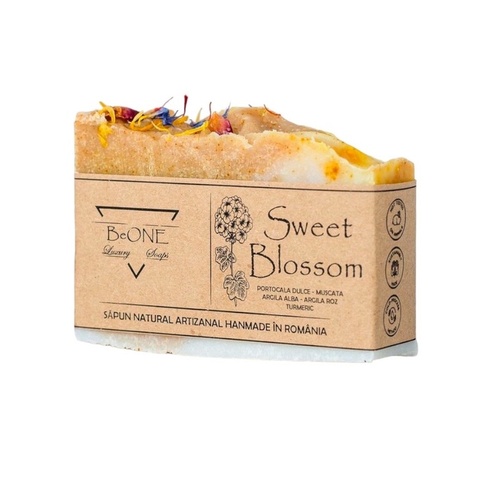 Натурален сапун Sweet Blossom от растителни масла и масла и етерични масла от сладък портокал и здравец, 125гр