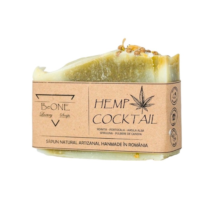 Натурален сапун "Коноп коктейл" от растителни масла и масла и етерични масла от маточина и сладък портокал, 125гр