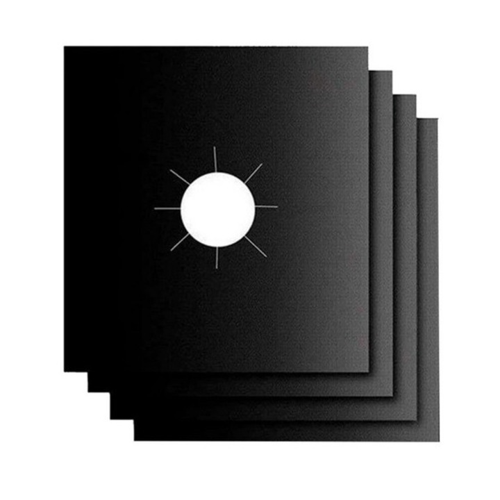 Set 4 x Folie de protectie pentru Plita sau Aragaz DAVIDAMI CONCEPT®, din Teflon, Lavabile si Reutilizabile, culoare Negru, dimensiune 27 cm x 27 cm