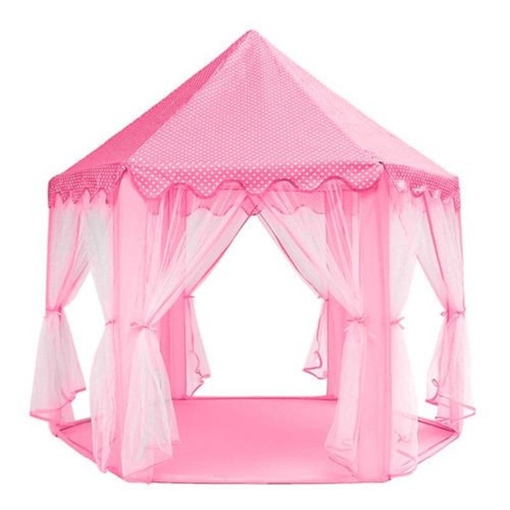 Cort de joaca pentru copii, PROCART, castel printese, pliabil, 6 intrari, 135x140 cm, roz