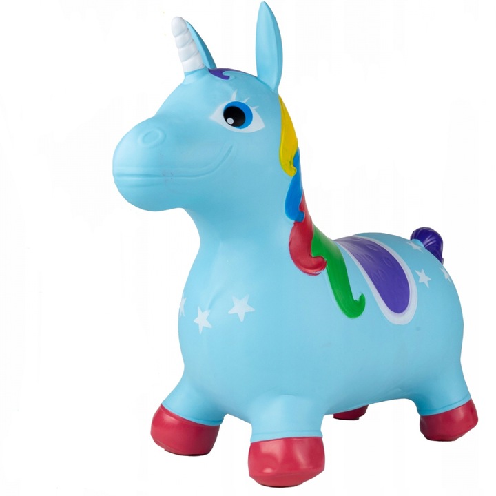 Unicorn din cauciuc gonflabil, pentru interior/exterior, cu pompa inclusa, material rezistent si durabil 59 x 50 x 24 cm Blue