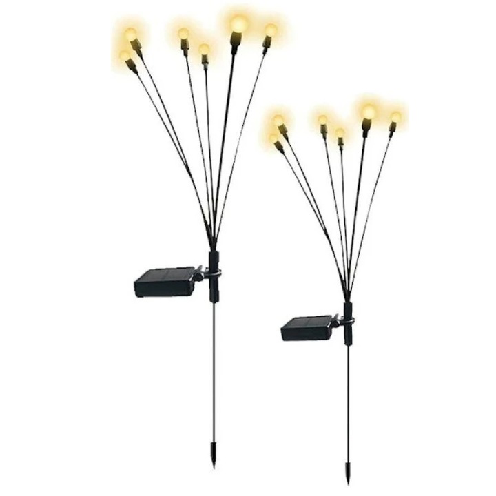 Комплект от 2 LED соларни лампи с 6 крушки за декорация на градина светулки, топло бяло