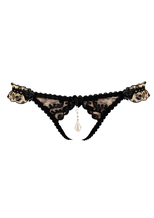 Harc nélküli tangabugyi, anais, poliamid/elasztán, leopárdmintás, fekete/bézs, Fekete/Bézs, XL