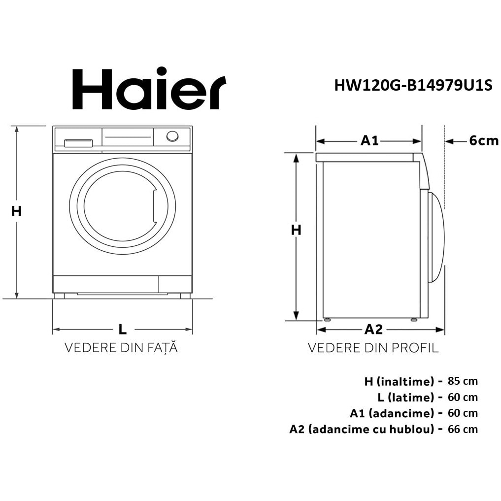 Masina de spalat rufe Haier HW120G-B14979U1S, 12 kg, 1400 rpm, Clasa A, WIFI, Motor DIRECT MOTION, ABT ,STEAM , Alb