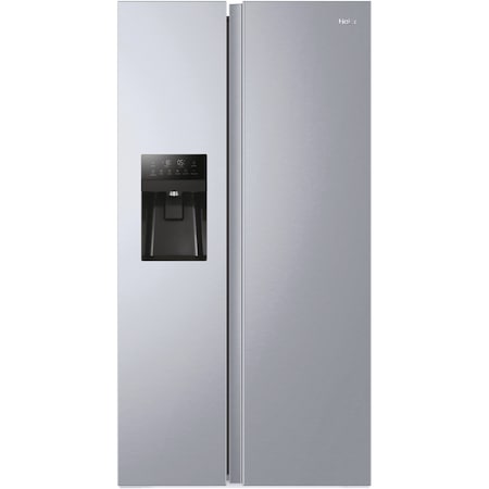 Side by side Haier HSR3918FIPG, 515 l, Total No Frost, Display touch, Dispenser apa si gheata, Clasa F, H 177 cm, Gentle Silver
