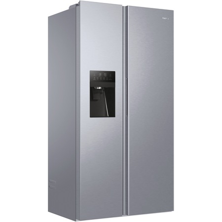Side by side Haier HSR3918FIPG, 515 l, Total No Frost, Display touch, Dispenser apa si gheata, Clasa F, H 177 cm, Gentle Silver