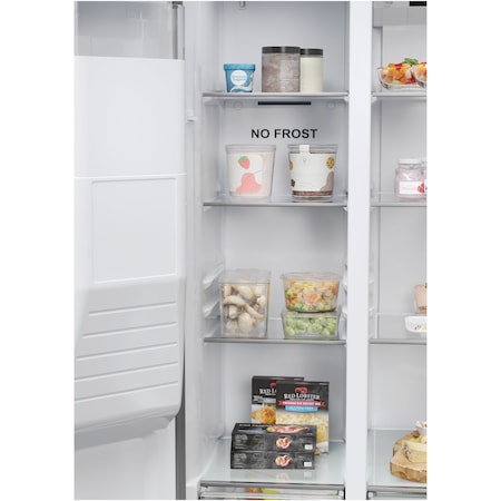 Side by side Haier HSR5918DIMP, 511 l, Total No Frost, Display touch, Dispenser apa si gheata, Clasa D , H 177 cm, Platinum Inox