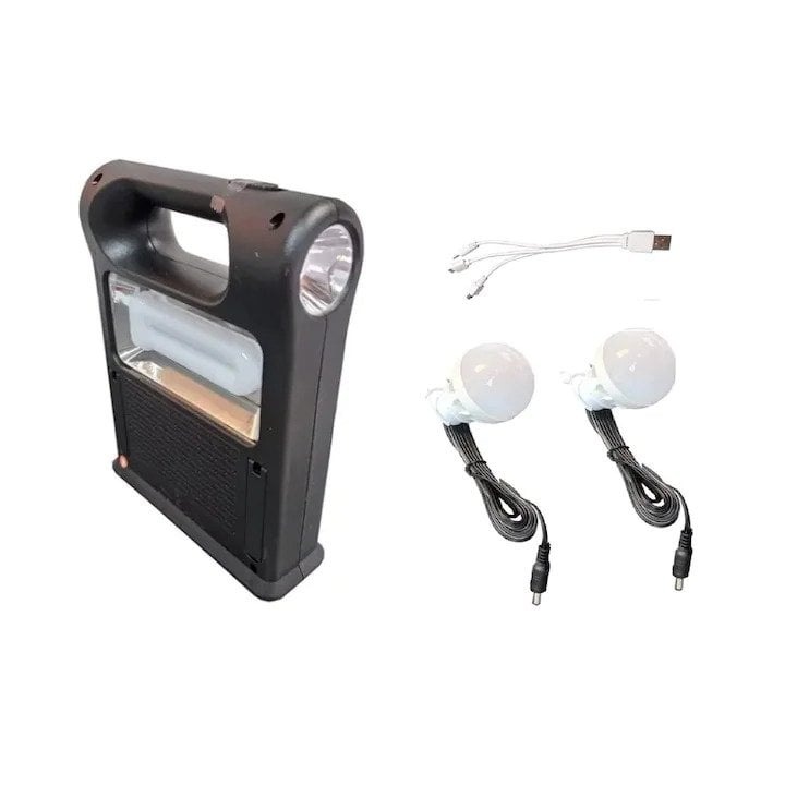 Фенерче с 3.8W зареждане от соларен панел, 30w Led странична светлина, 2 крушки, USB зарядно за различни устройства