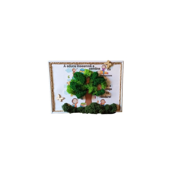 Decoratiune interior, tablou licheni, educatoare/invatatoare, format A4, verde