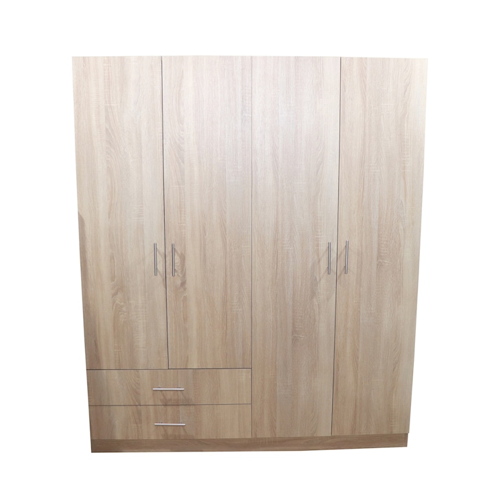 Nefmob Grande Ruhásszekrény, 4 ajtós, 2 fiókos, 4 polccal, méretei 190x160x50 cm, Sonoma