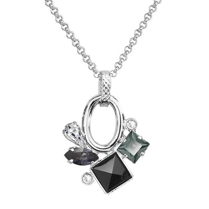 Colier cu cristale Swarovski FaBOS, Colourmix (black) 7430-5992-03, Multicolor, Argintiu, Negru