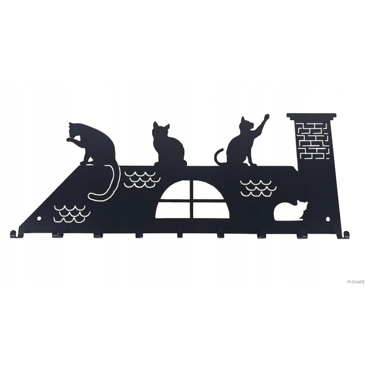 Cuier metalic decorativ, PI-Shape, Otel, 17x41.5 cm, Negru