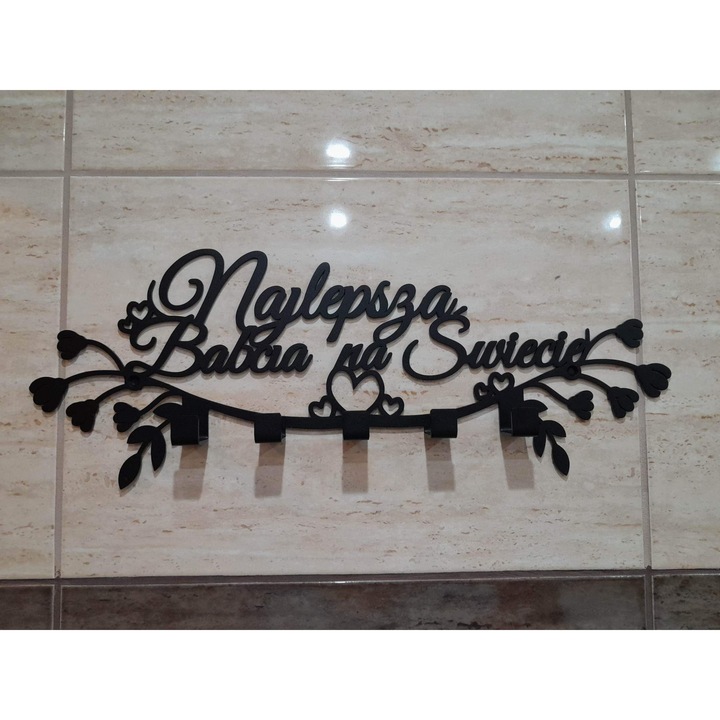 Cuier metalic decorativ PI-Shape, Otel, 12x40 cm, Negru