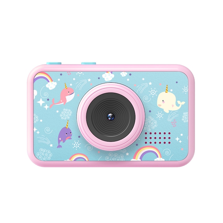Camera foto compacta pentru copii Neovision, ecran 2,4 inch, camera selfie, player audio, Roz
