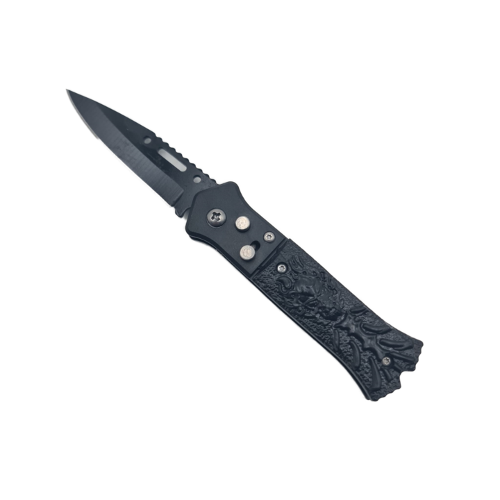 Briceag Cap in Flacari, Deschidere Automata, Prindere Curea, Otel, Negru, 16 cm, Dalimag