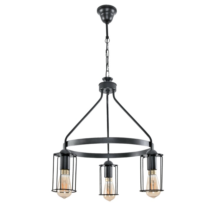 Pendul industrial, EDYLIT, Metal, E27, 85x49cm, Negru