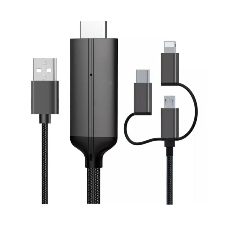 Cablu USB, Micro USB/USB C, 2m, Negru