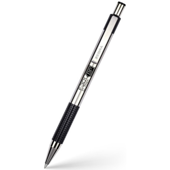 Химикалка Zebra F-301, Метална, 0.7 мм, Черен