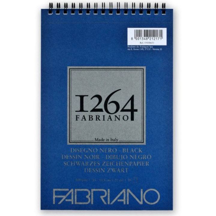 Bloc desen Fabriano 1264 Black Drawing, A5, 200gr, 20 file, cu spirala