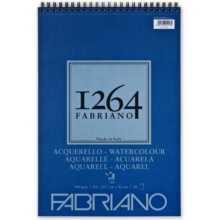 Блокче за рисуване Fabriano 1264 Watercolor, А3, 300 гр, 30 страници, Със спирала