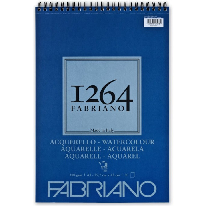 Блокче за рисуване Fabriano 1264 Watercolor, А3, 300 гр, 30 страници, Със спирала