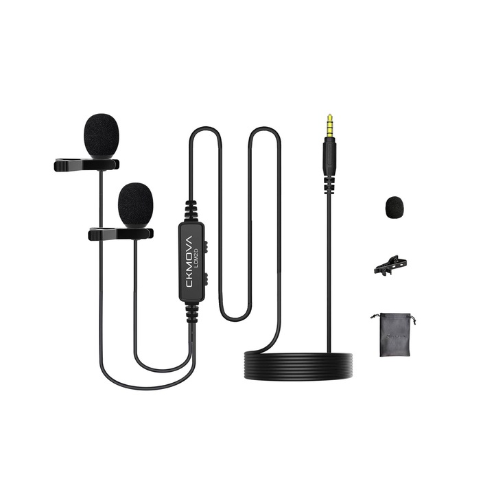 Microfon dublu tip lavaliera CKMOVA LCM2D, 6 m, Negru