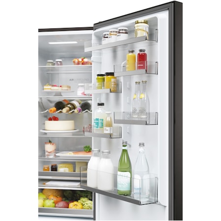 Combina frigorifica Haier HDW5620CNPD, 377 l, Clasa C, Total No Frost, WiFi, My Zone, Compresor Inverter, SuperFreezing, Display, H 200 cm, Dark Inox