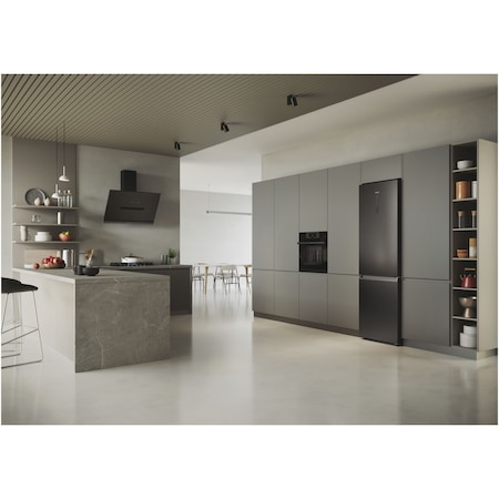 Combina frigorifica Haier HDW5620CNPD, 377 l, Clasa C, Total No Frost, WiFi, My Zone, Compresor Inverter, SuperFreezing, Display, H 200 cm, Dark Inox