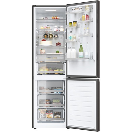 Combina frigorifica Haier HDW5620CNPD, 377 l, Clasa C, Total No Frost, WiFi, My Zone, Compresor Inverter, SuperFreezing, Display, H 200 cm, Dark Inox