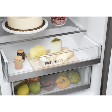 Combina frigorifica Haier HDW5620CNPD, 377 l, Clasa C, Total No Frost, WiFi, My Zone, Compresor Inverter, SuperFreezing, Display, H 200 cm, Dark Inox