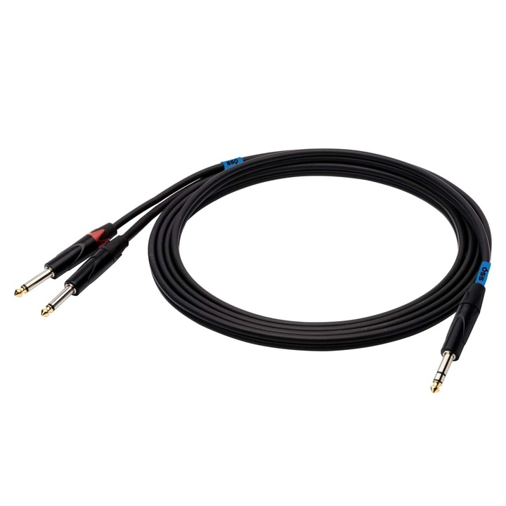 Cablu audio SSQ JSJM, Jack 6.3 mm - 2xJack 6.3 mm, 3 m, Negru