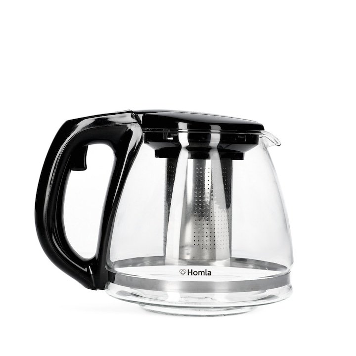 Teáskanna betéttel, Homla, üveg/műanyag, 1,4l, átlátszó/fekete