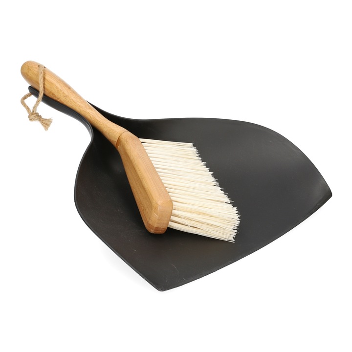 Homla Seprű szett, bambusz/műanyag, 35 x 26 cm, 1db kis seprű, 1db lapát, fekete/bézs