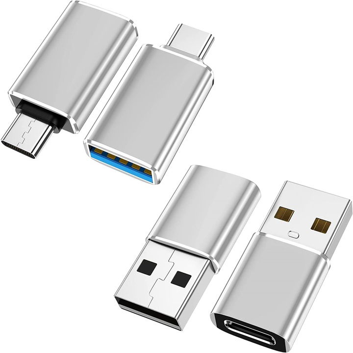 Set 4 adaptoare, YWD-FMM, USB, Argintiu