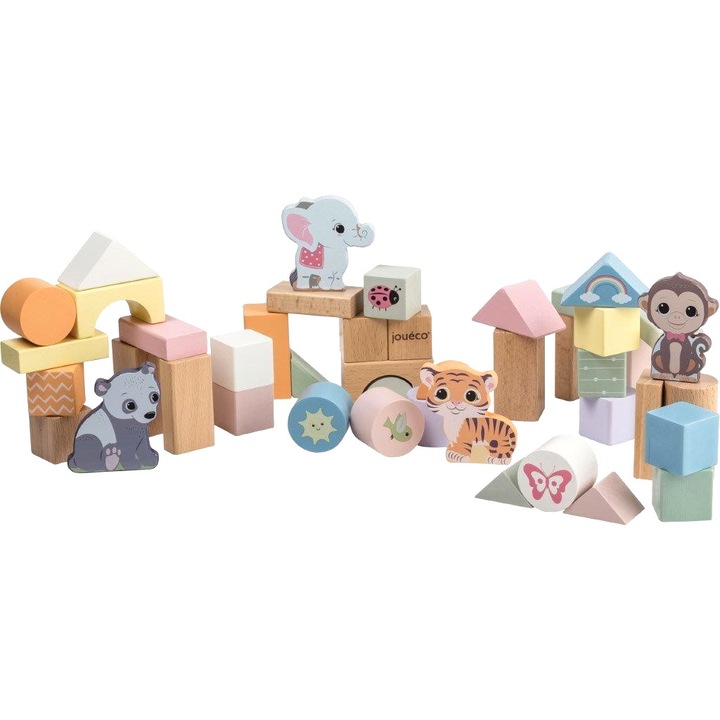 Set cuburi Joueco, Lemn, Multicolor, 50 piese