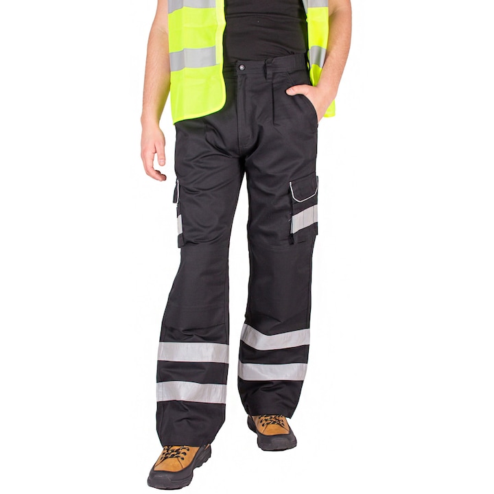 Мъжки работен карго панталон със светлоотразителни ленти Черен 38/34